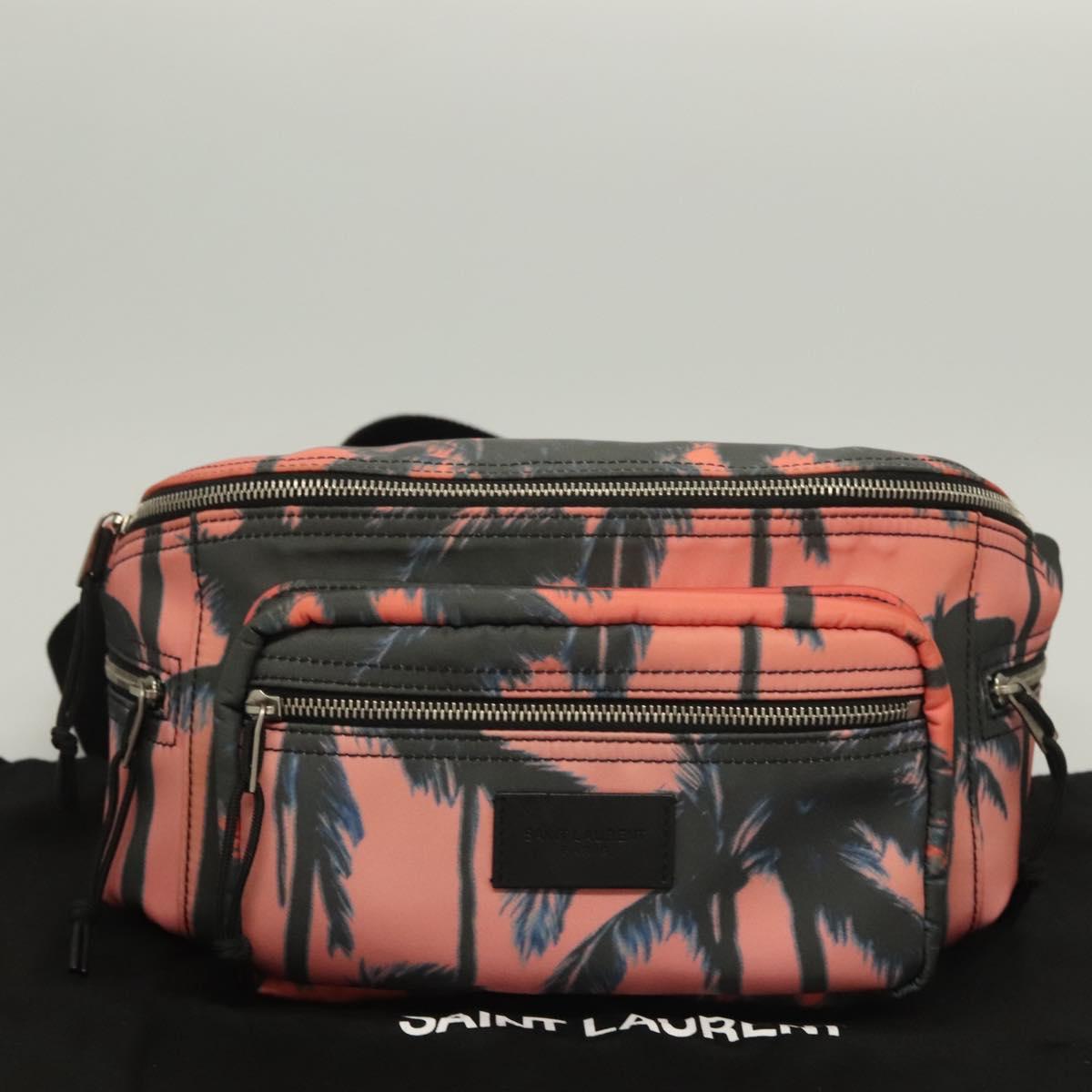 SAINT LAURENT Body Bag Nylon Pink Silver Auth bs27374