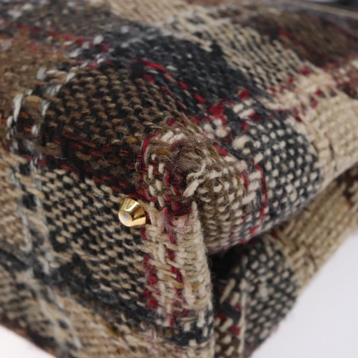 BURBERRY Nova Check Hand Bag Wool Beige Gold Auth bs27390