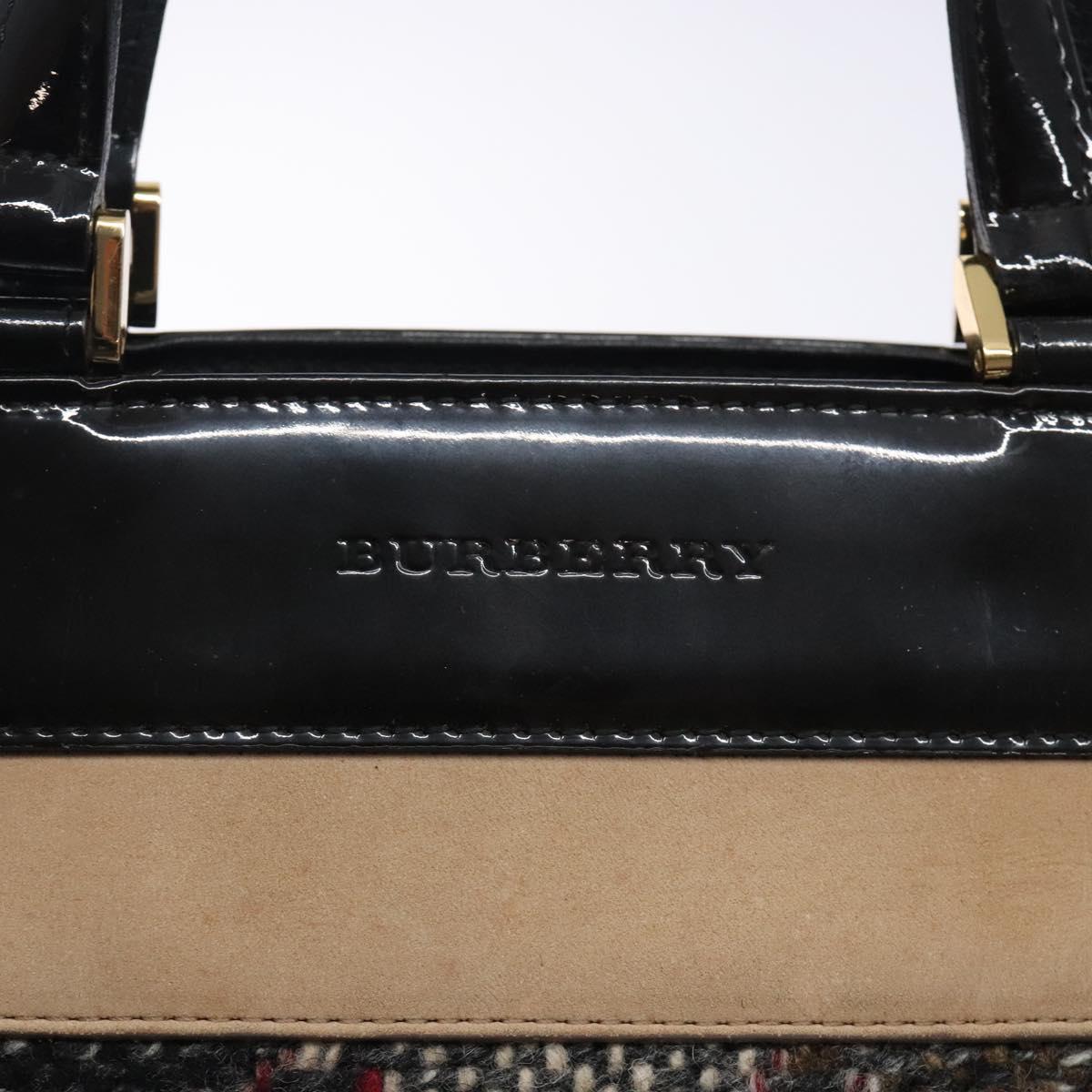 BURBERRY Nova Check Hand Bag Wool Beige Gold Auth bs27390