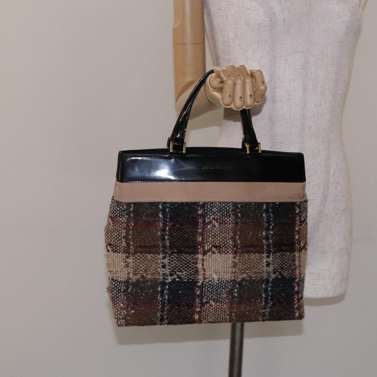 BURBERRY Nova Check Hand Bag Wool Beige Gold Auth bs27390