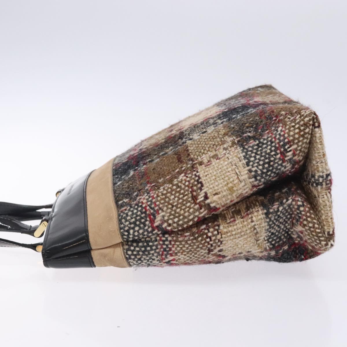 BURBERRY Nova Check Hand Bag Wool Beige Gold Auth bs27390