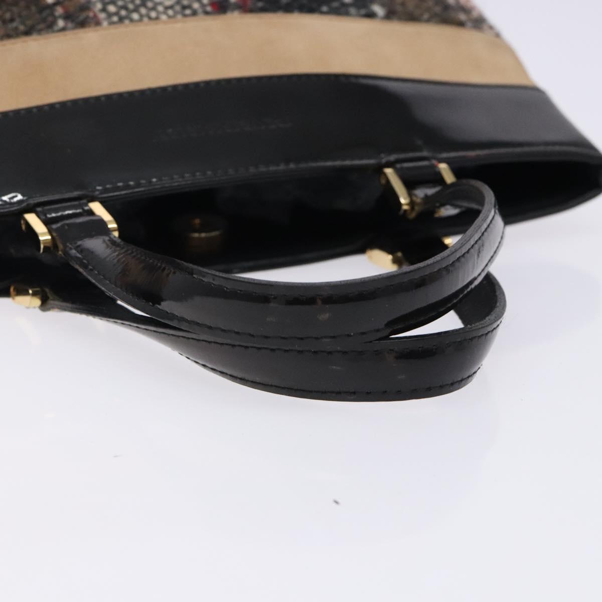 BURBERRY Nova Check Hand Bag Wool Beige Gold Auth bs27390