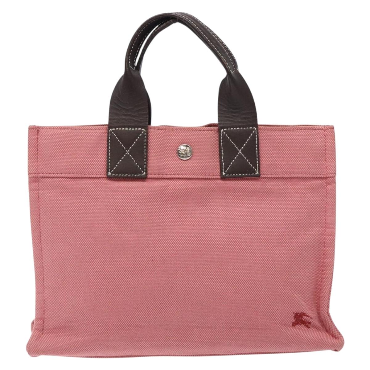 BURBERRY Blue Label Hand Bag Canvas Pink Silver Auth bs27396