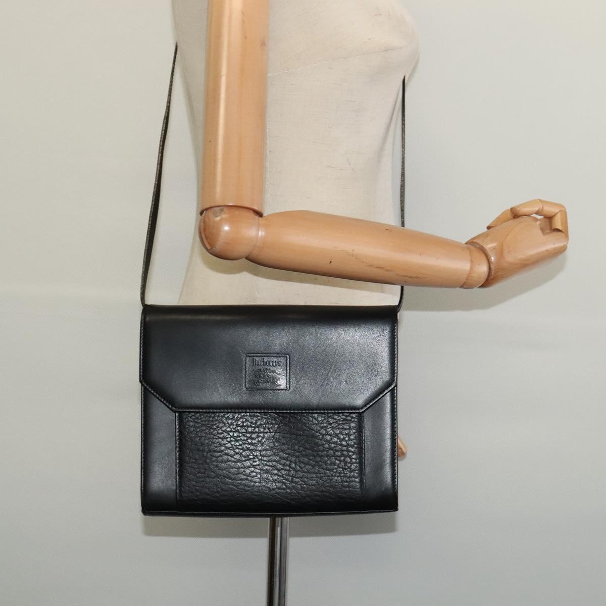 Burberrys Shoulder Bag Leather Black Gold Auth bs27403