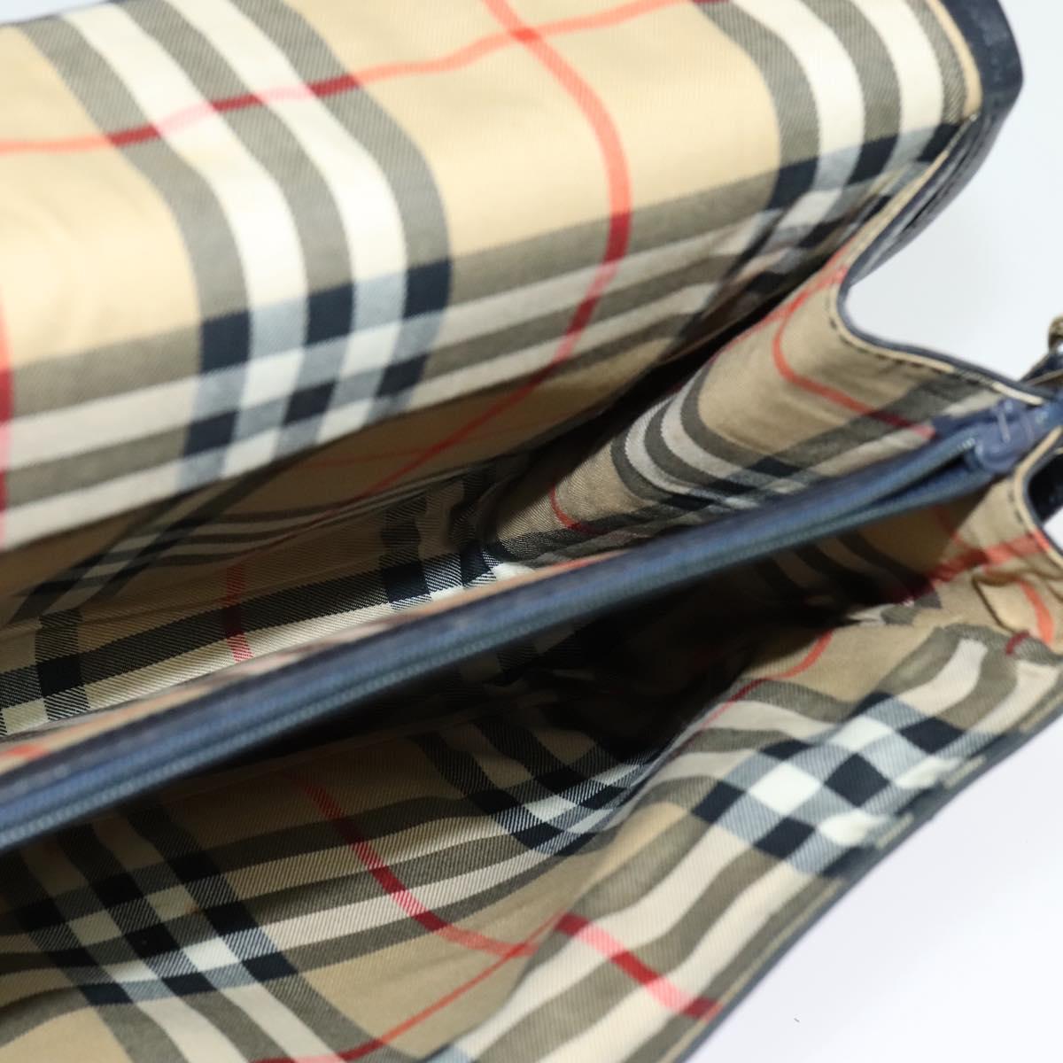 Burberrys Shoulder Bag Leather Navy Gold Auth bs27404