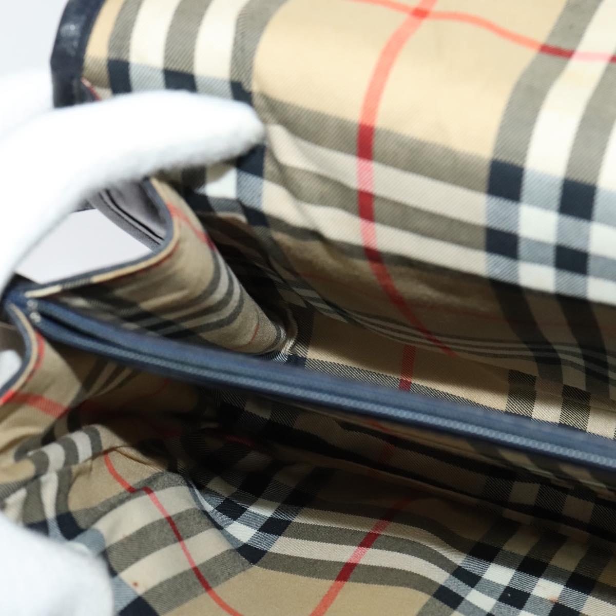 Burberrys Shoulder Bag Leather Navy Gold Auth bs27404