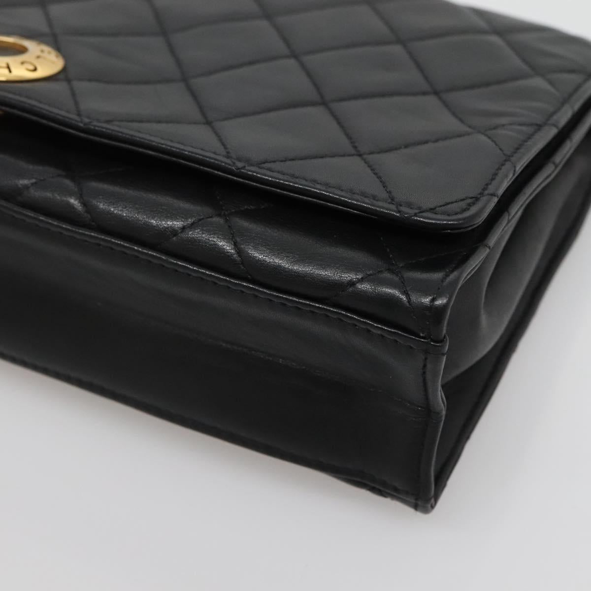 CHANEL Matelasse Chain Shoulder Bag Lamb Skin Black Gold CC Auth bs27414