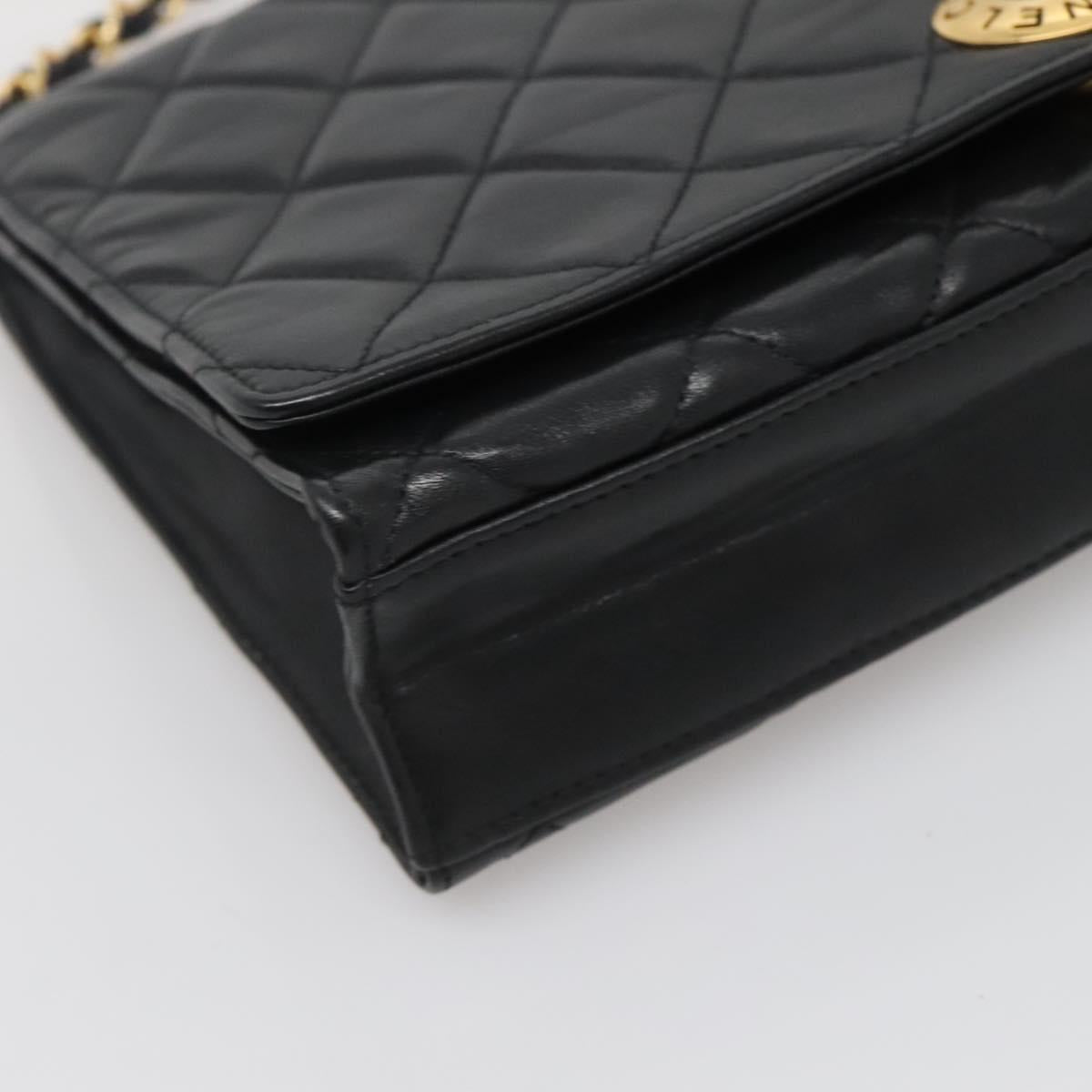 CHANEL Matelasse Chain Shoulder Bag Lamb Skin Black Gold CC Auth bs27414