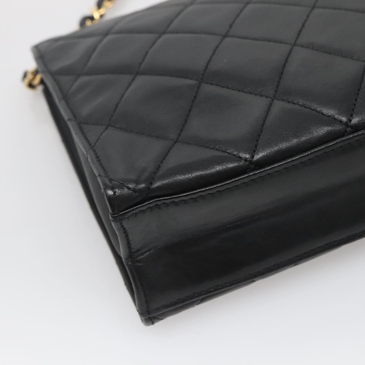 CHANEL Matelasse Chain Shoulder Bag Lamb Skin Black Gold CC Auth bs27414
