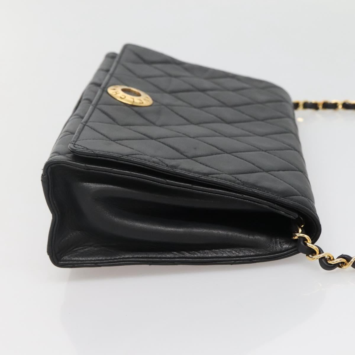 CHANEL Matelasse Chain Shoulder Bag Lamb Skin Black Gold CC Auth bs27414