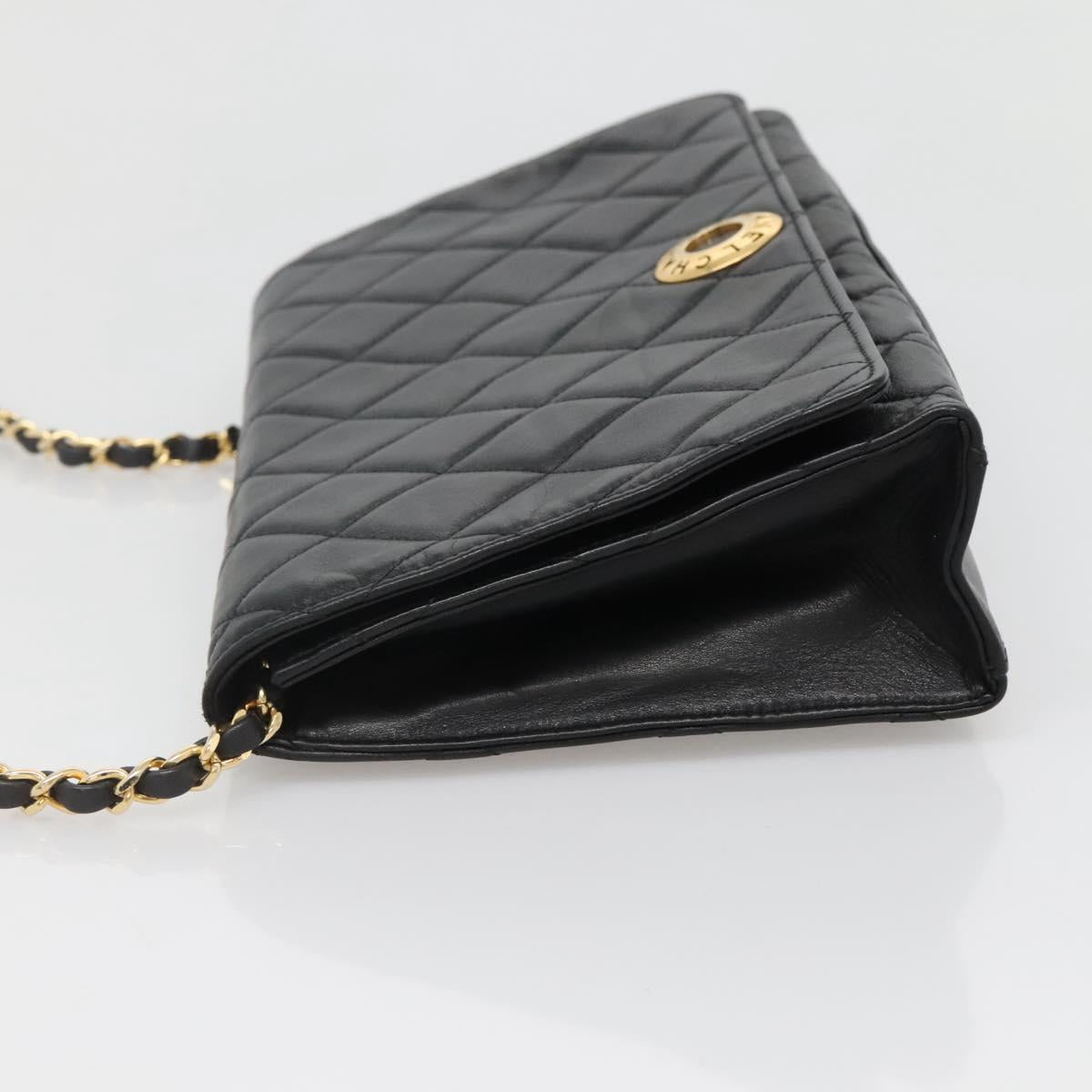 CHANEL Matelasse Chain Shoulder Bag Lamb Skin Black Gold CC Auth bs27414