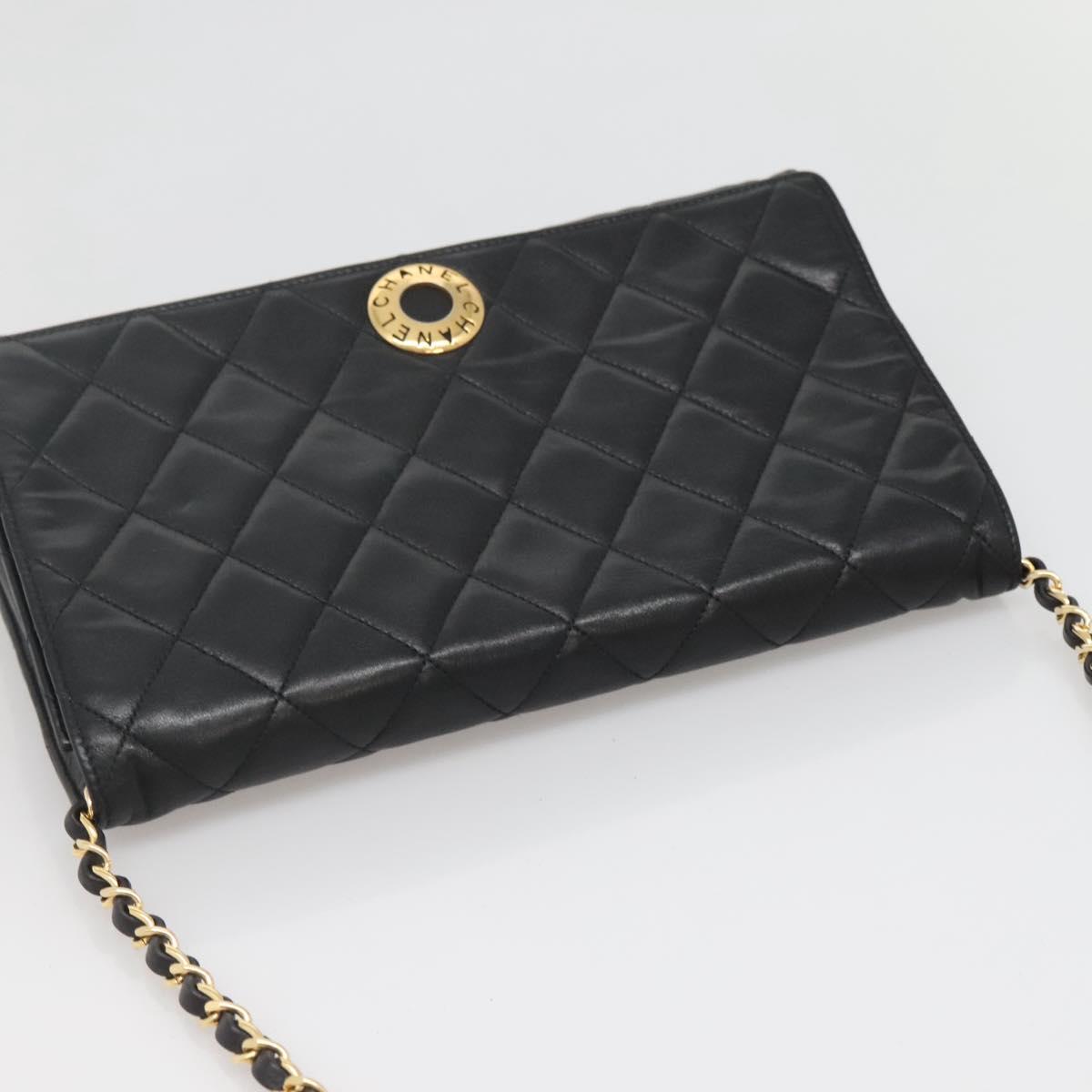 CHANEL Matelasse Chain Shoulder Bag Lamb Skin Black Gold CC Auth bs27414