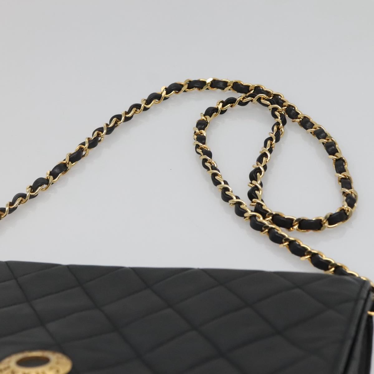 CHANEL Matelasse Chain Shoulder Bag Lamb Skin Black Gold CC Auth bs27414