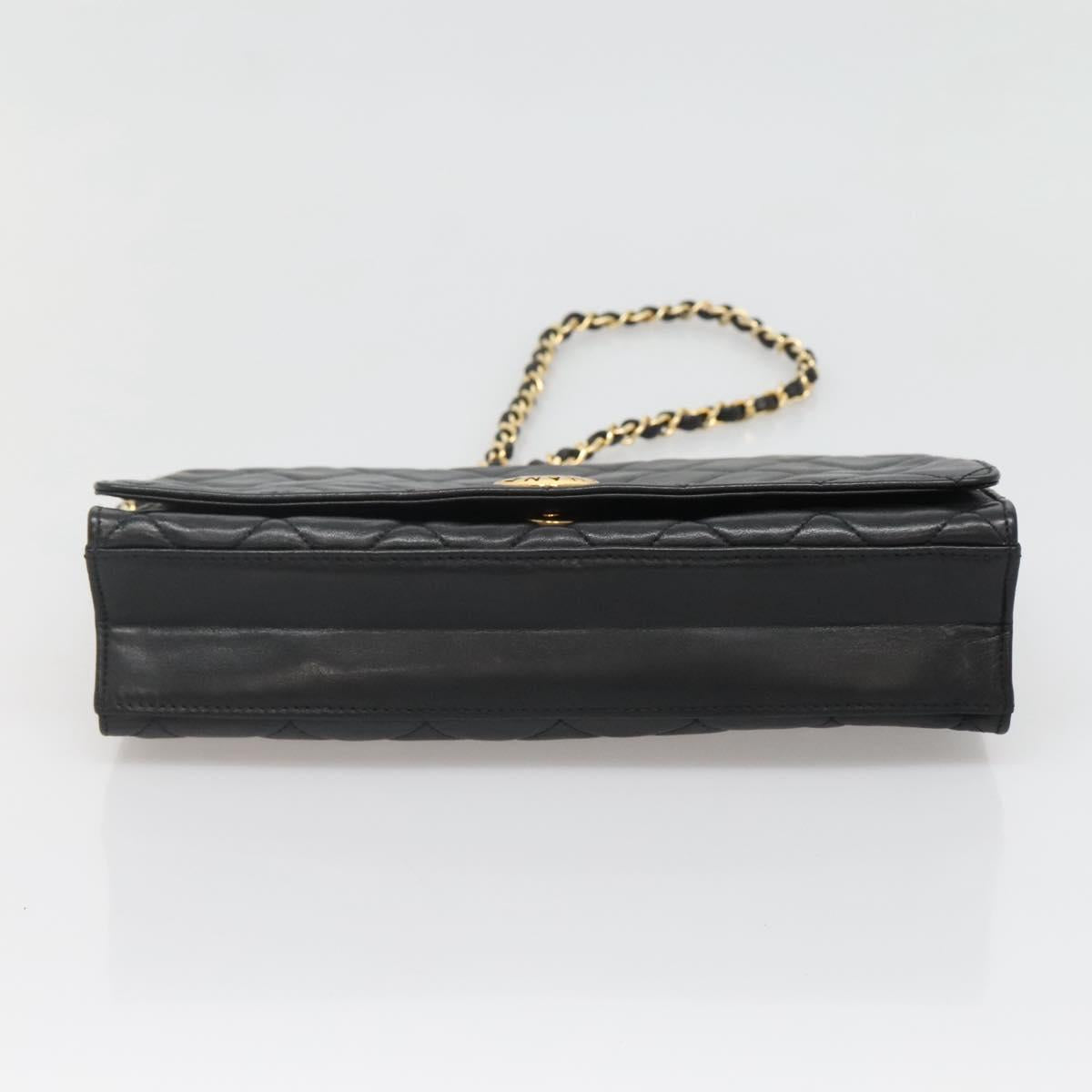 CHANEL Matelasse Chain Shoulder Bag Lamb Skin Black Gold CC Auth bs27414