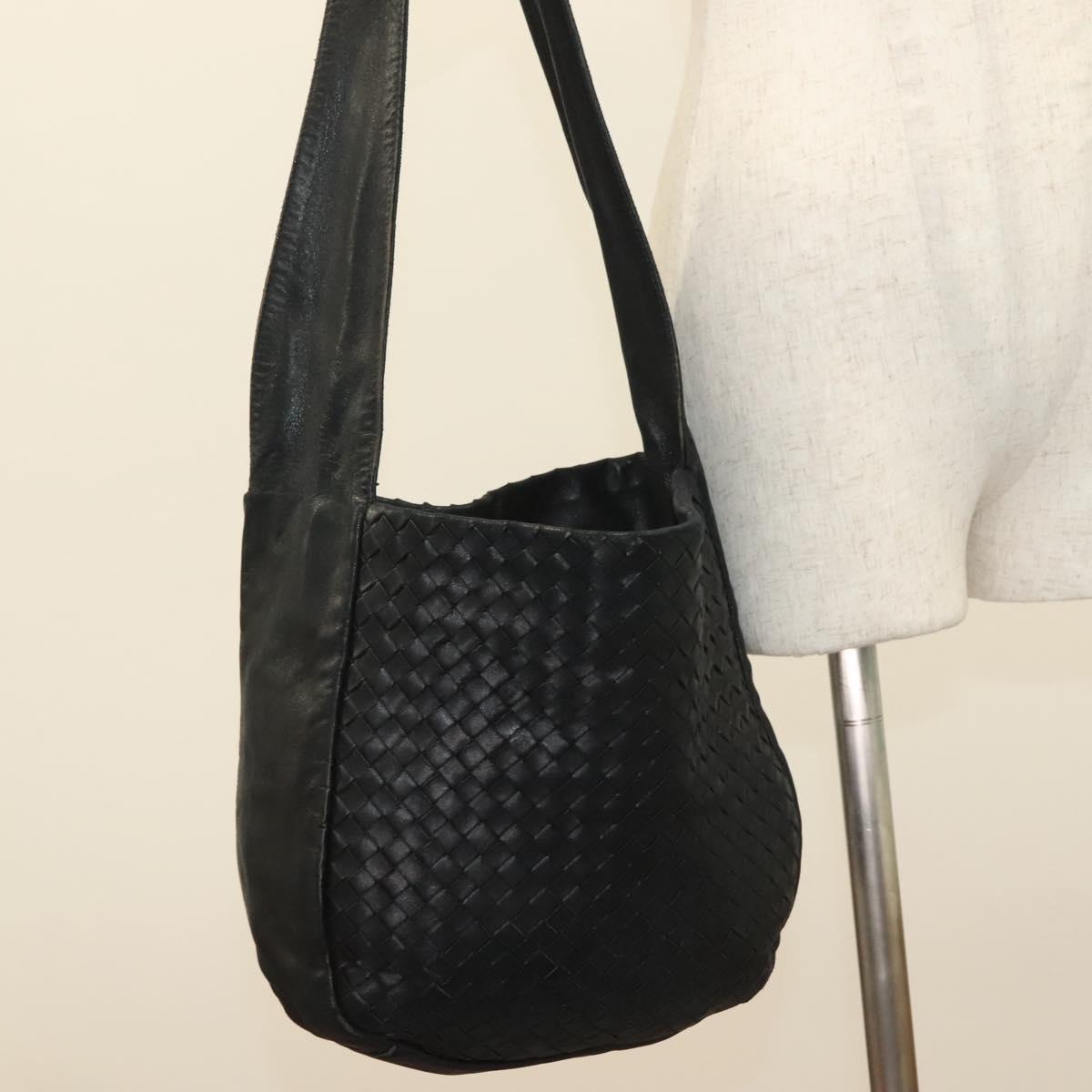 BOTTEGA VENETA INTRECCIATO Shoulder Bag Leather Black Auth bs27424