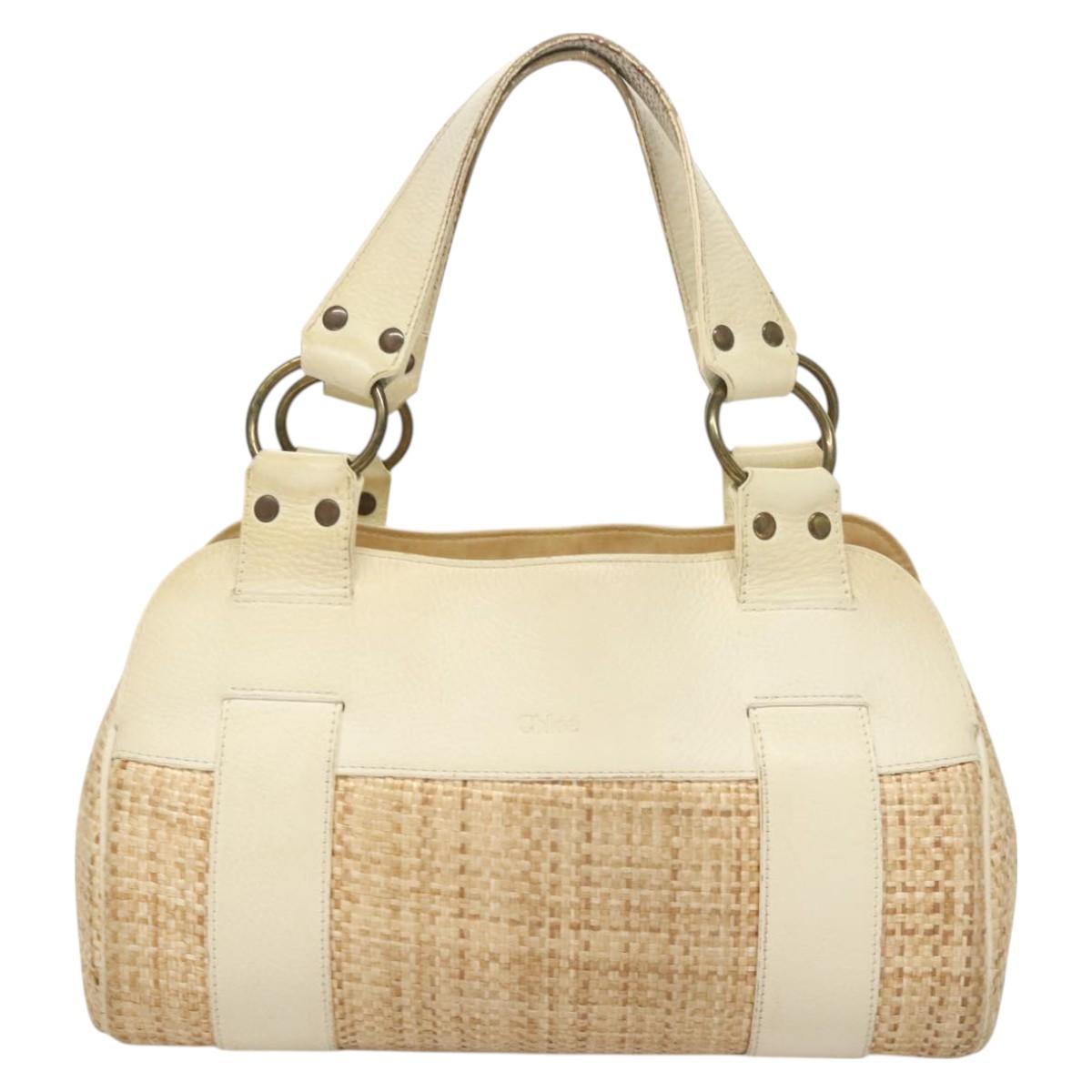 Chloe Hand Bag Raffia Beige White Auth bs27427