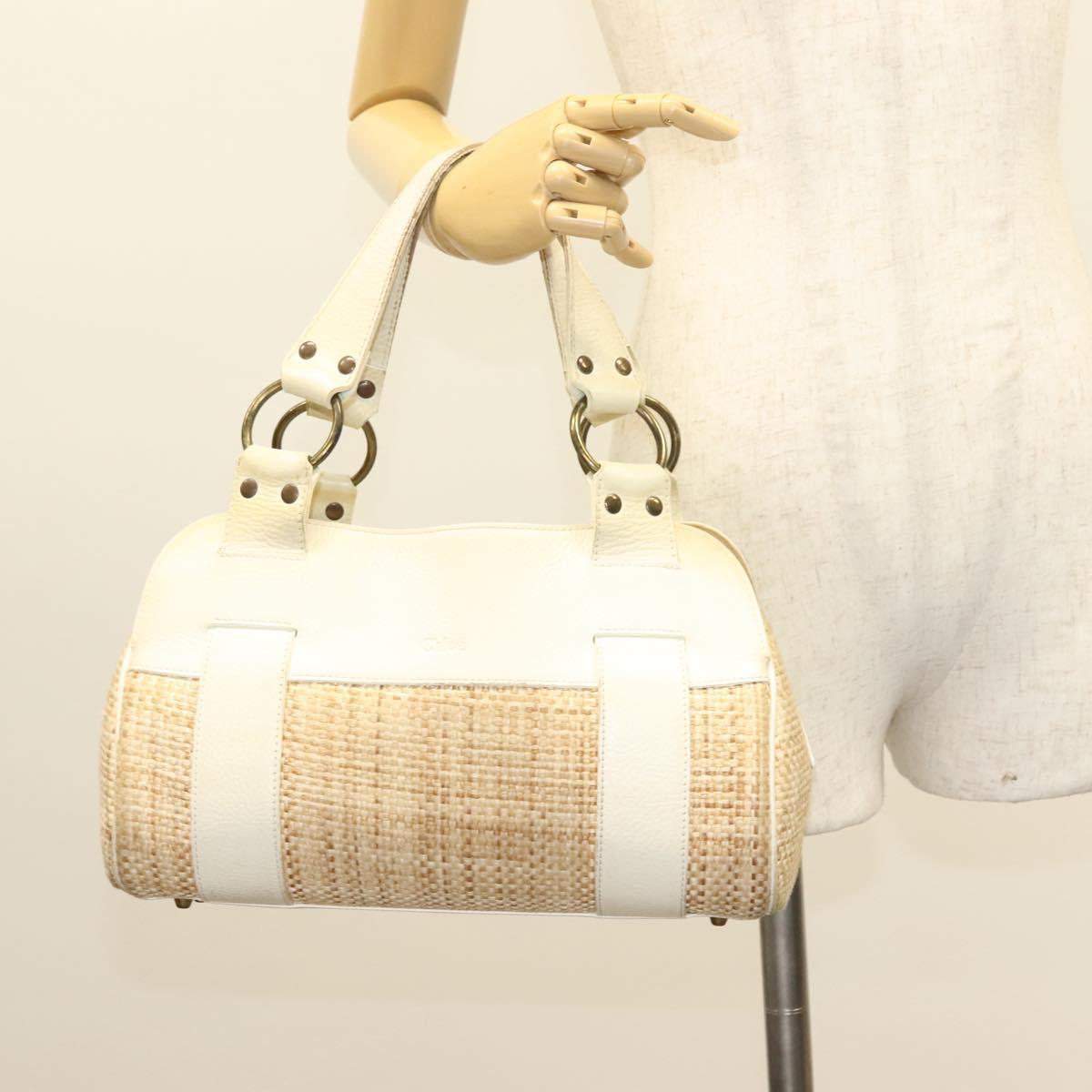 Chloe Hand Bag Raffia Beige White Auth bs27427