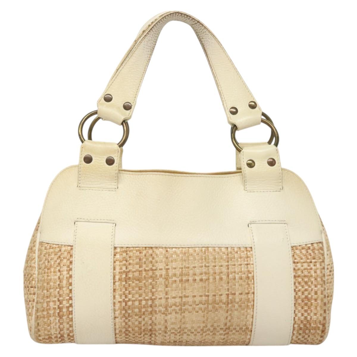 Chloe Hand Bag Raffia Beige White Auth bs27427