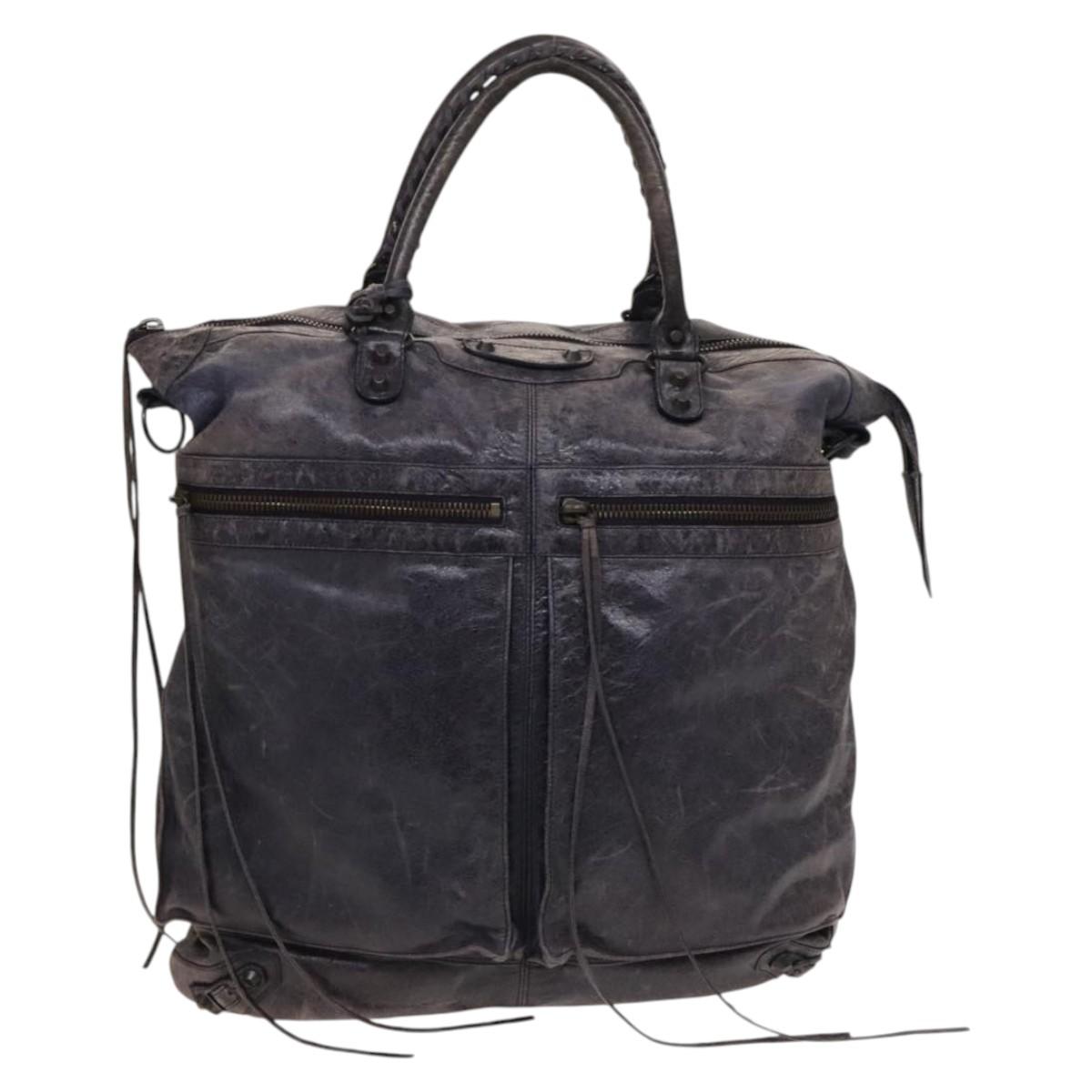 BALENCIAGA Classic Square Tote Bag Leather Purple Auth bs27429