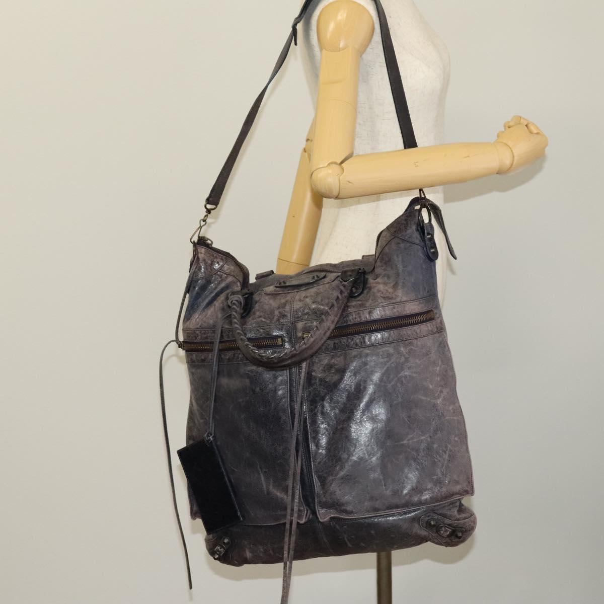 BALENCIAGA Classic Square Tote Bag Leather Purple Auth bs27429