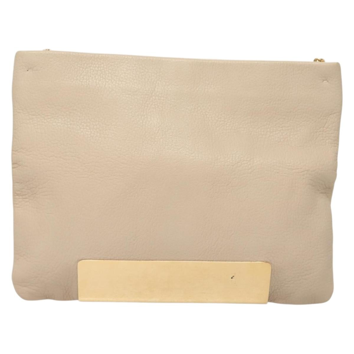 Jimmy Choo Chain Shoulder Bag Leather Beige Gold Auth bs27431