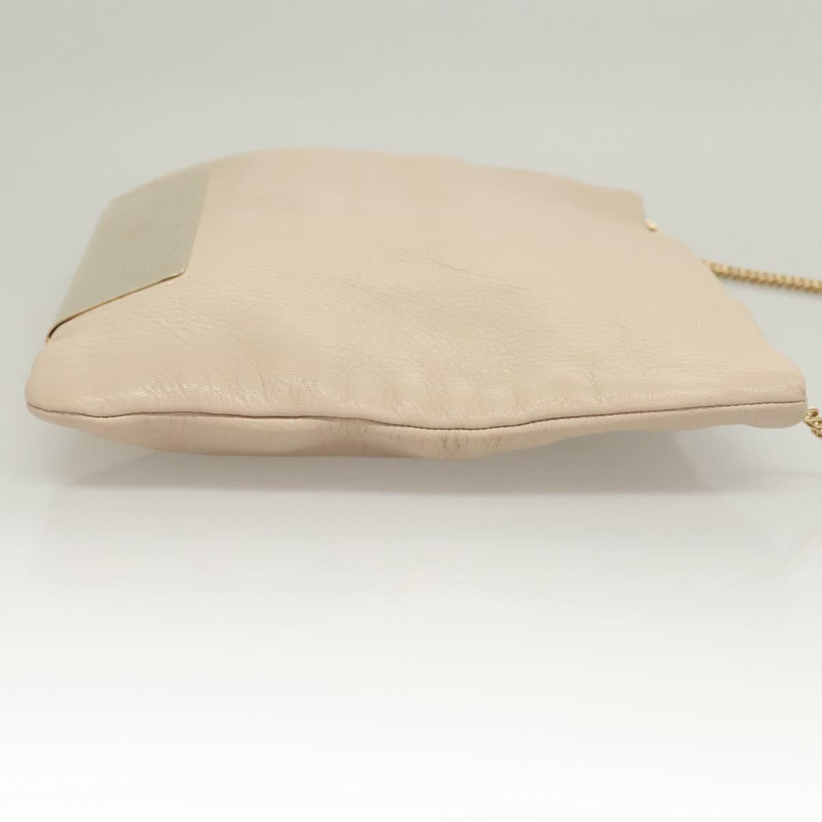 Jimmy Choo Chain Shoulder Bag Leather Beige Gold Auth bs27431