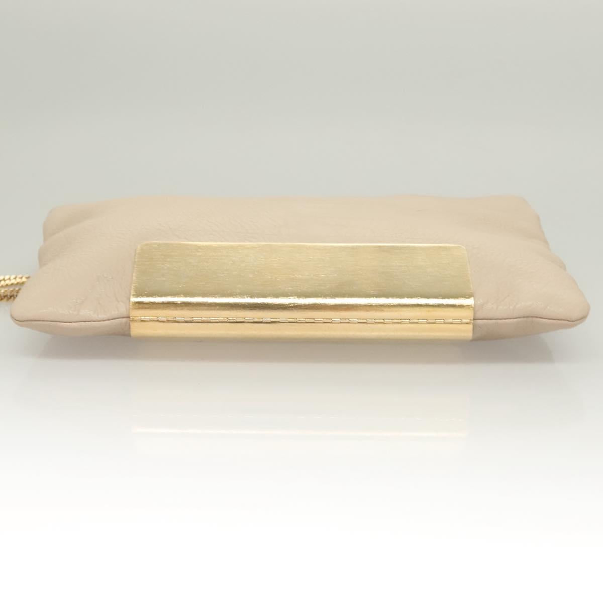 Jimmy Choo Chain Shoulder Bag Leather Beige Gold Auth bs27431