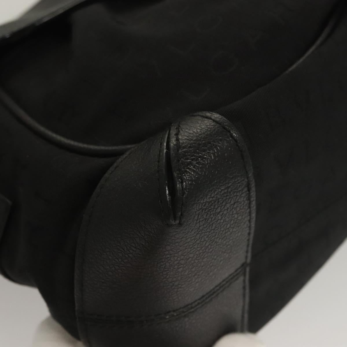 BVLGARI Logo Mania Shoulder Bag Leather Canvas Black Silver Auth bs27432