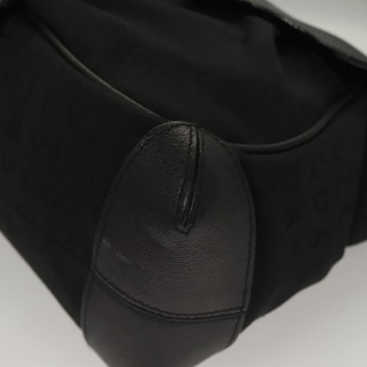 BVLGARI Logo Mania Shoulder Bag Leather Canvas Black Silver Auth bs27432