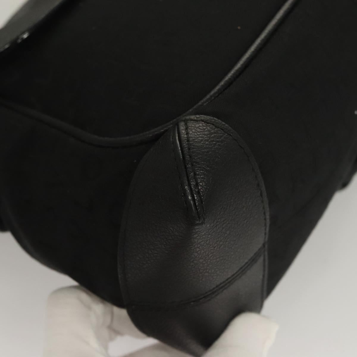 BVLGARI Logo Mania Shoulder Bag Leather Canvas Black Silver Auth bs27432
