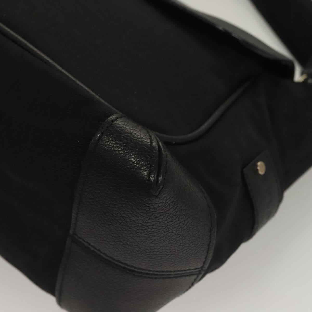 BVLGARI Logo Mania Shoulder Bag Leather Canvas Black Silver Auth bs27432