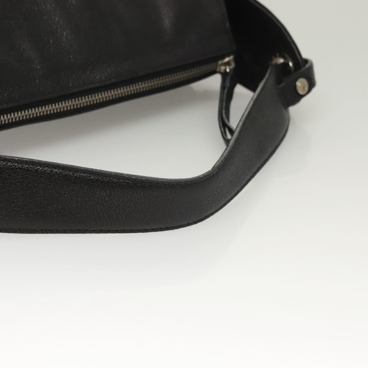 BVLGARI Logo Mania Shoulder Bag Leather Canvas Black Silver Auth bs27432