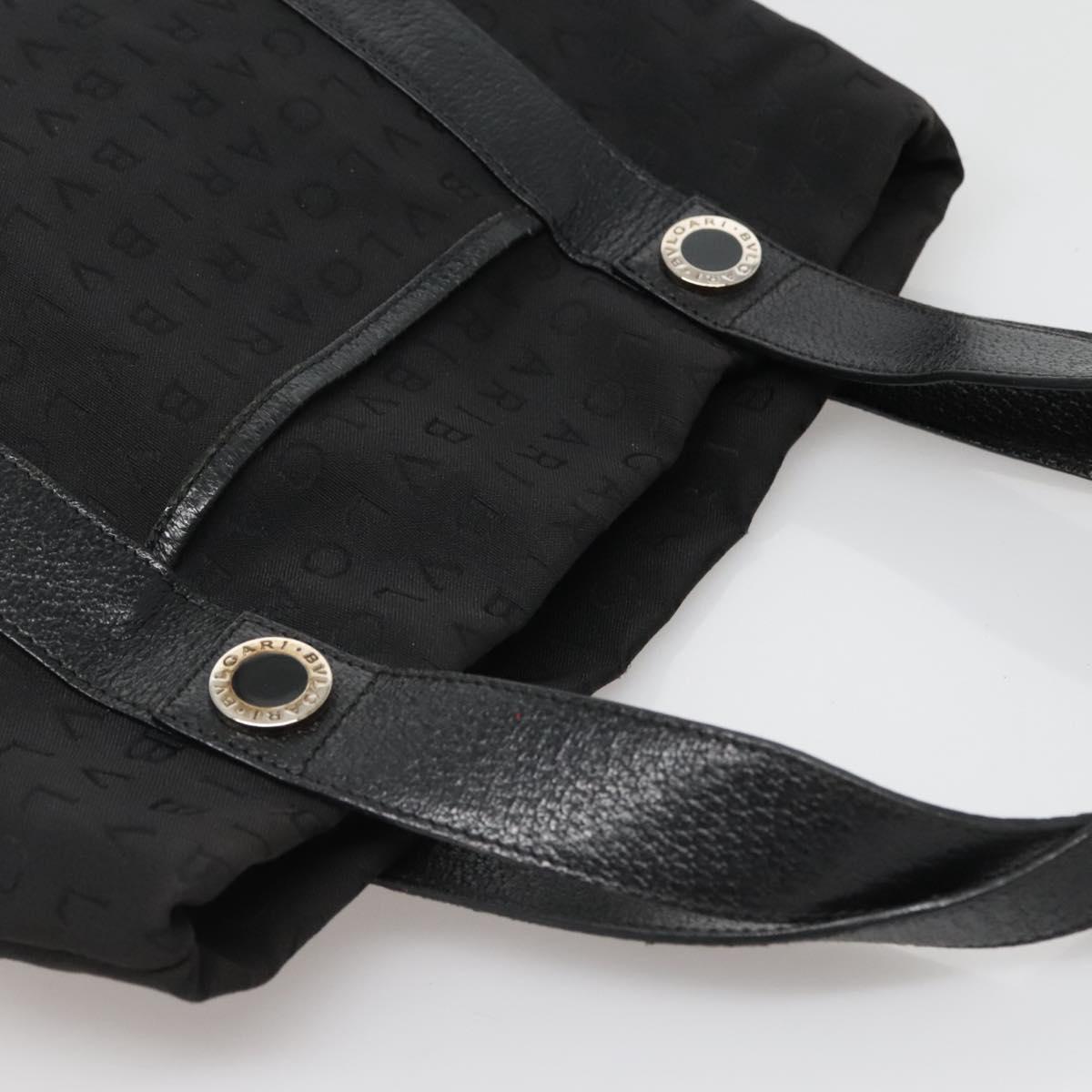 BVLGARI Logo Mania Tote Bag Canvas Black Silver Auth bs27433