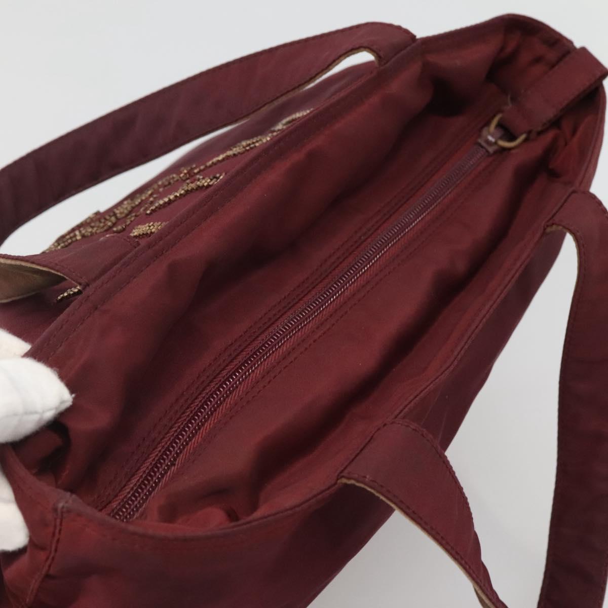 PRADA Hand Bag Nylon Bordeaux Silver Auth bs27436