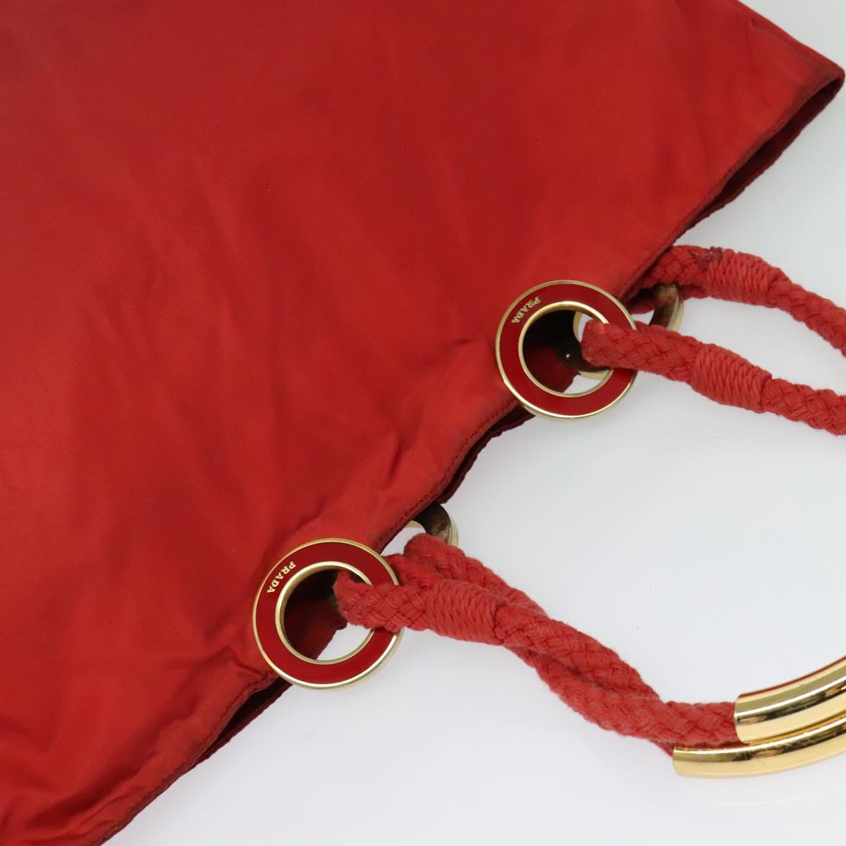 PRADA Tote Bag Nylon Red Gold Auth bs27441