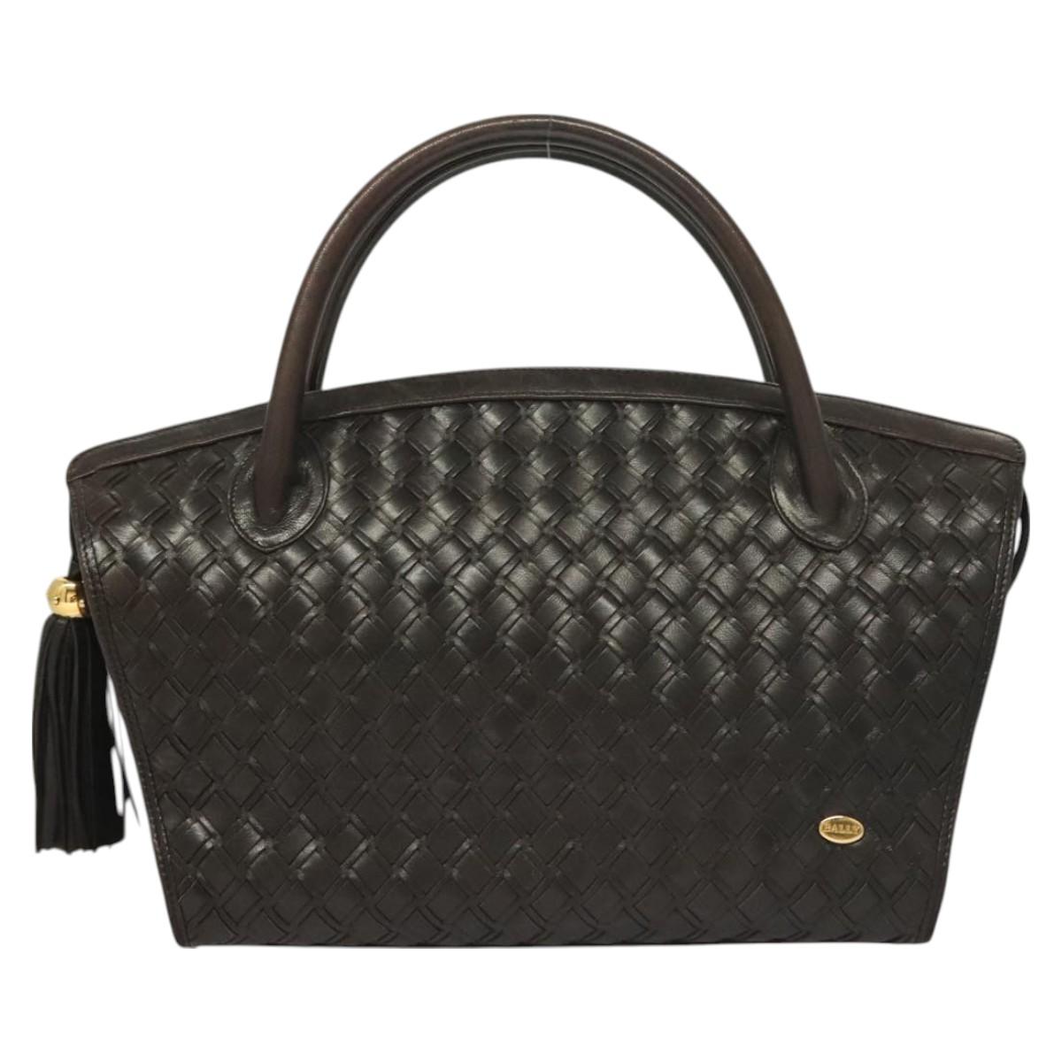BALLY Hand Bag Leather Brown Gold Auth bs27443
