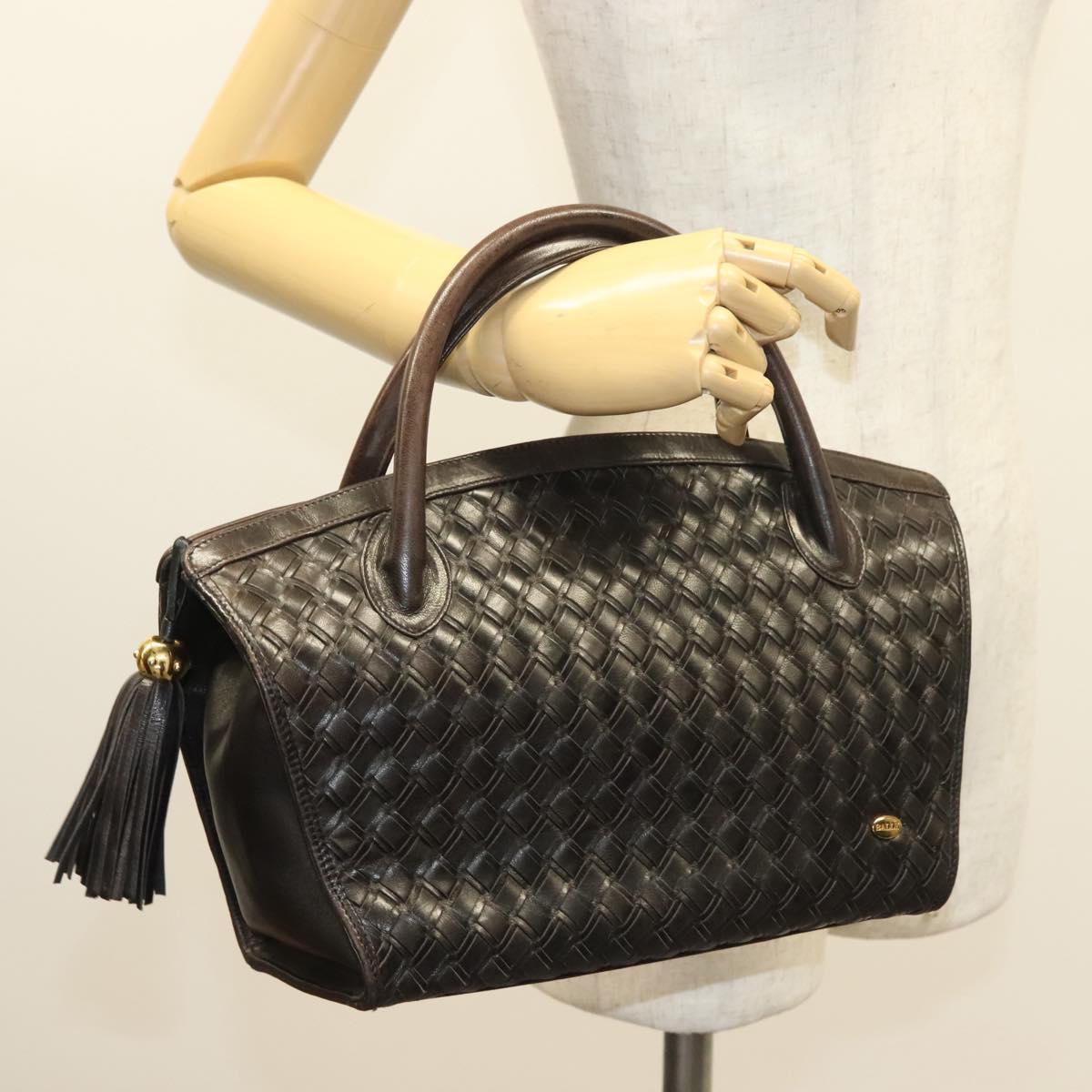 BALLY Hand Bag Leather Brown Gold Auth bs27443