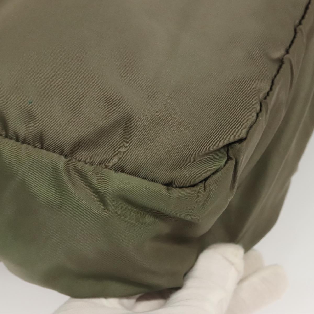 PRADA Tote Bag Nylon Khaki Silver Auth bs27455