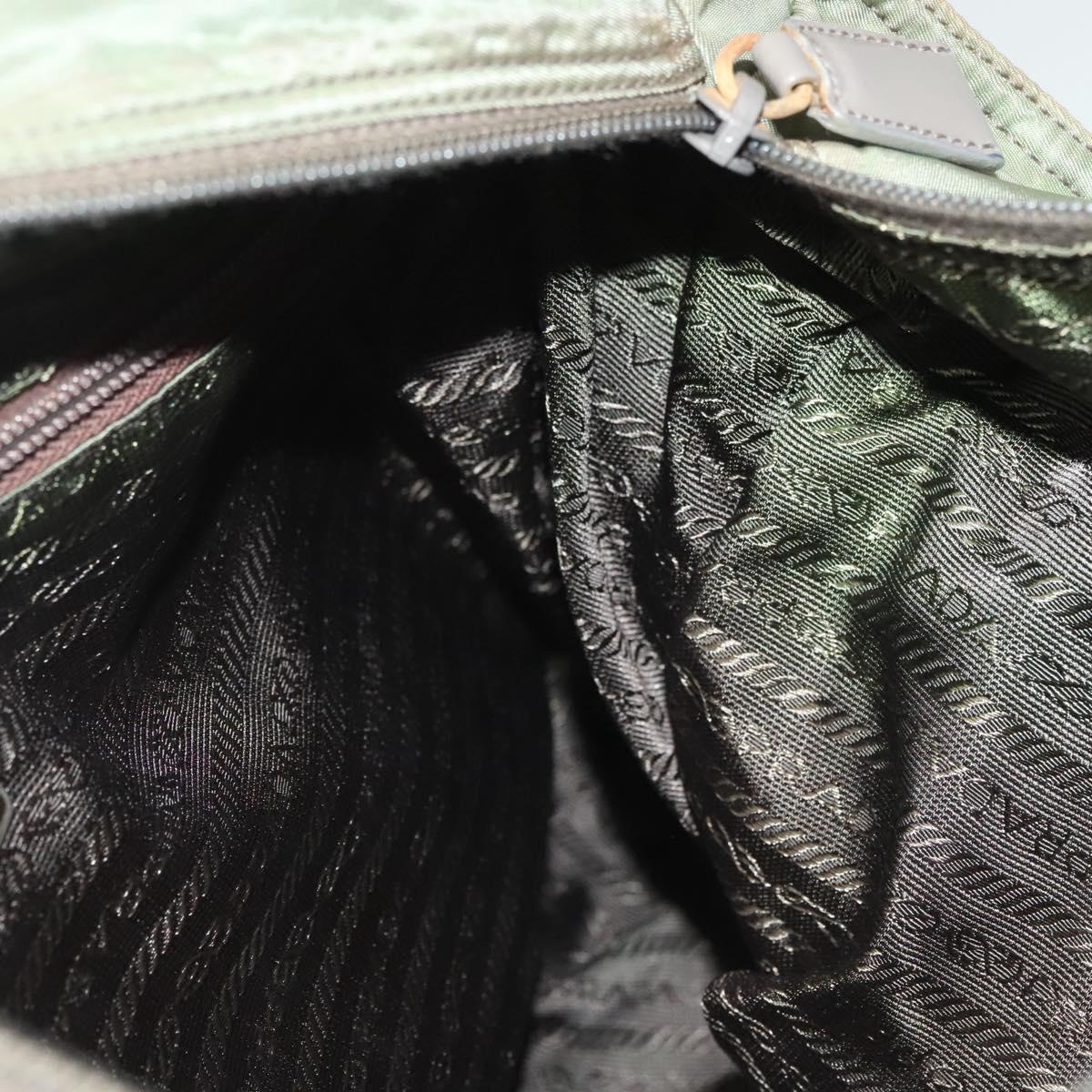 PRADA Tote Bag Nylon Khaki Silver Auth bs27455
