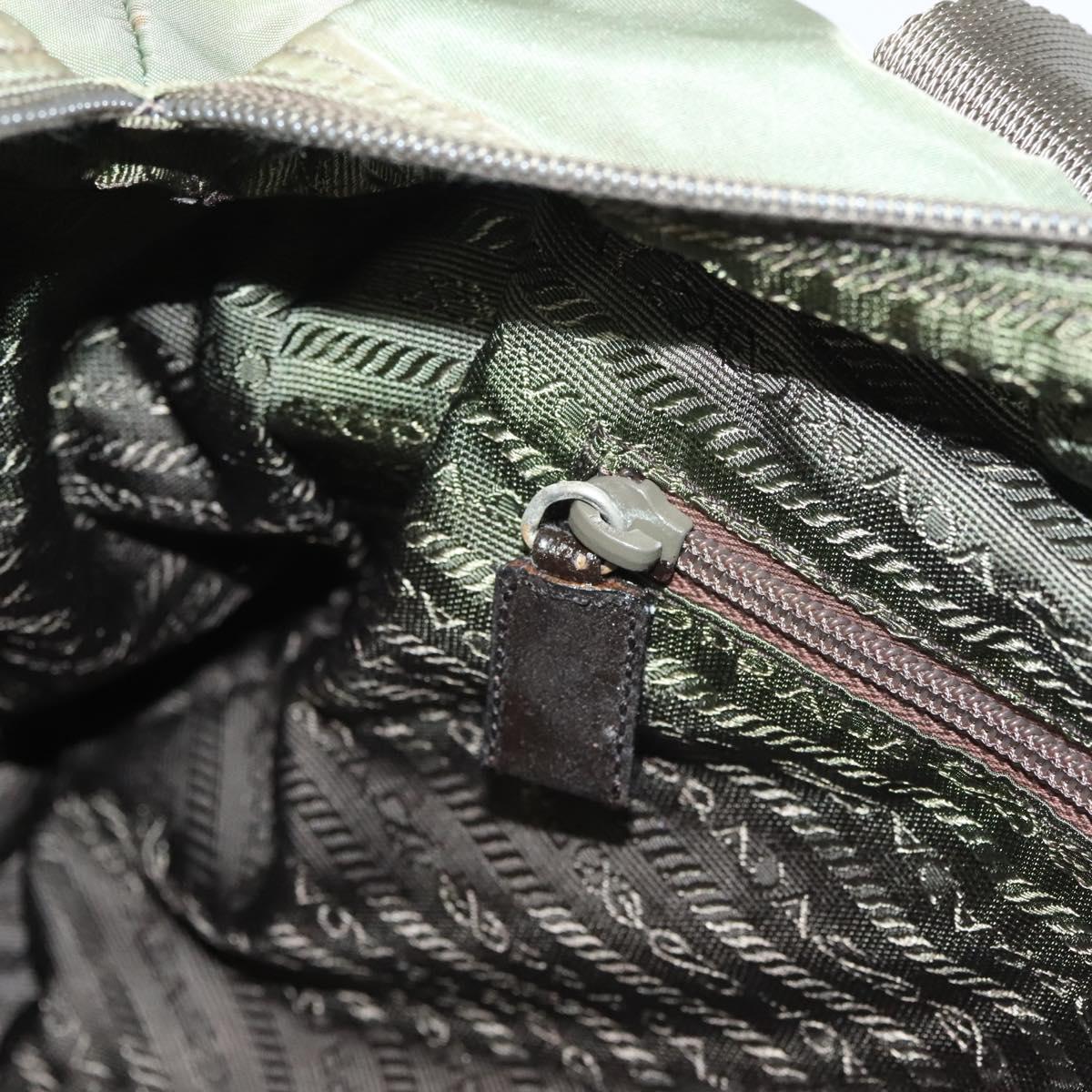 PRADA Tote Bag Nylon Khaki Silver Auth bs27455