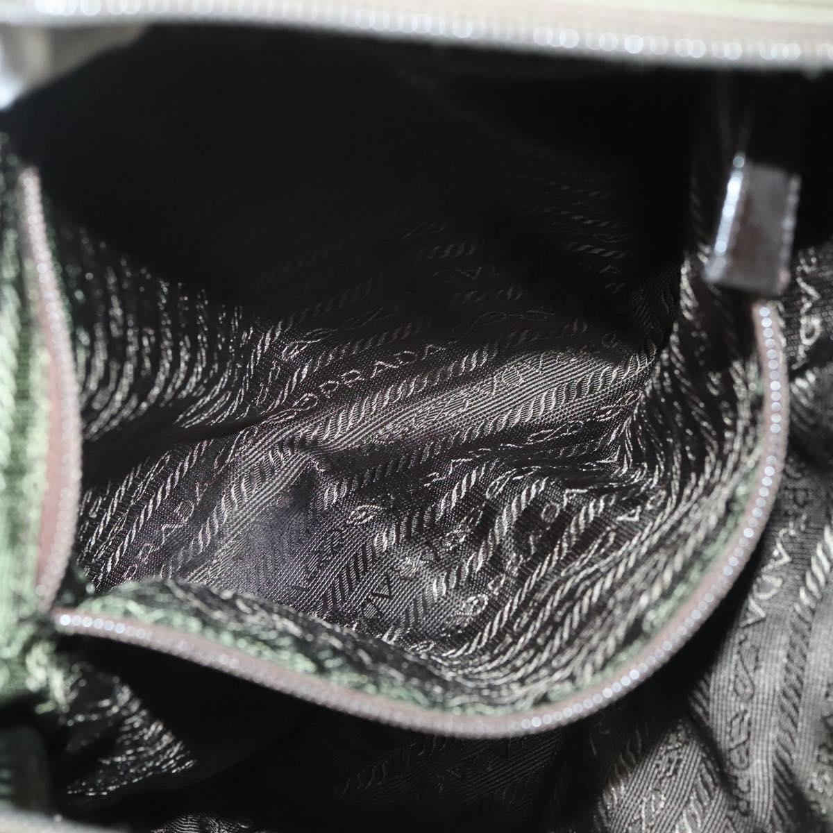 PRADA Tote Bag Nylon Khaki Silver Auth bs27455