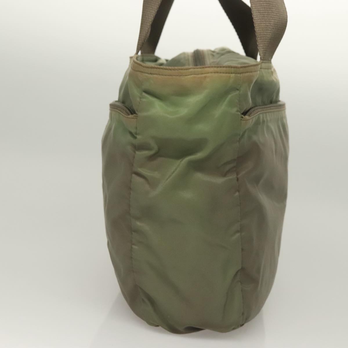 PRADA Tote Bag Nylon Khaki Silver Auth bs27455