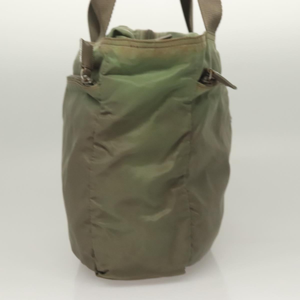 PRADA Tote Bag Nylon Khaki Silver Auth bs27455