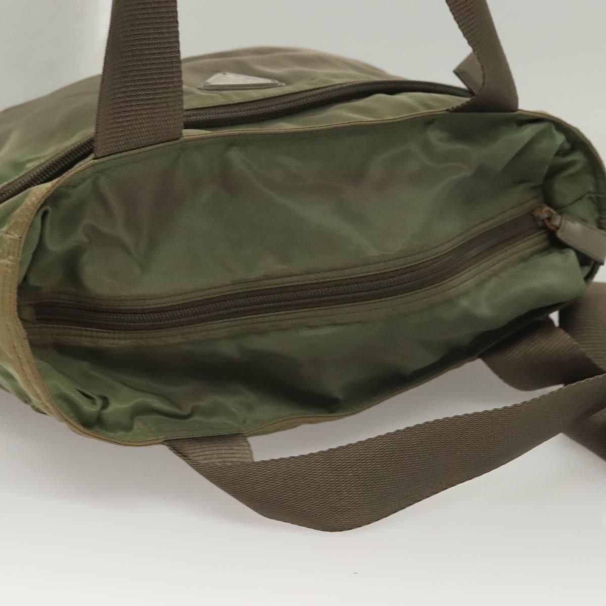 PRADA Tote Bag Nylon Khaki Silver Auth bs27455