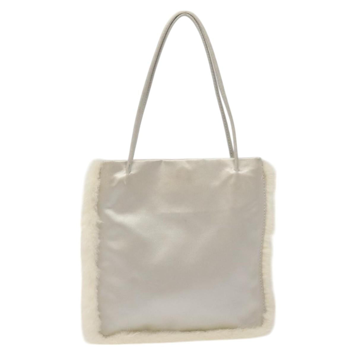 PRADA Hand Bag Satin Silver Auth bs27460