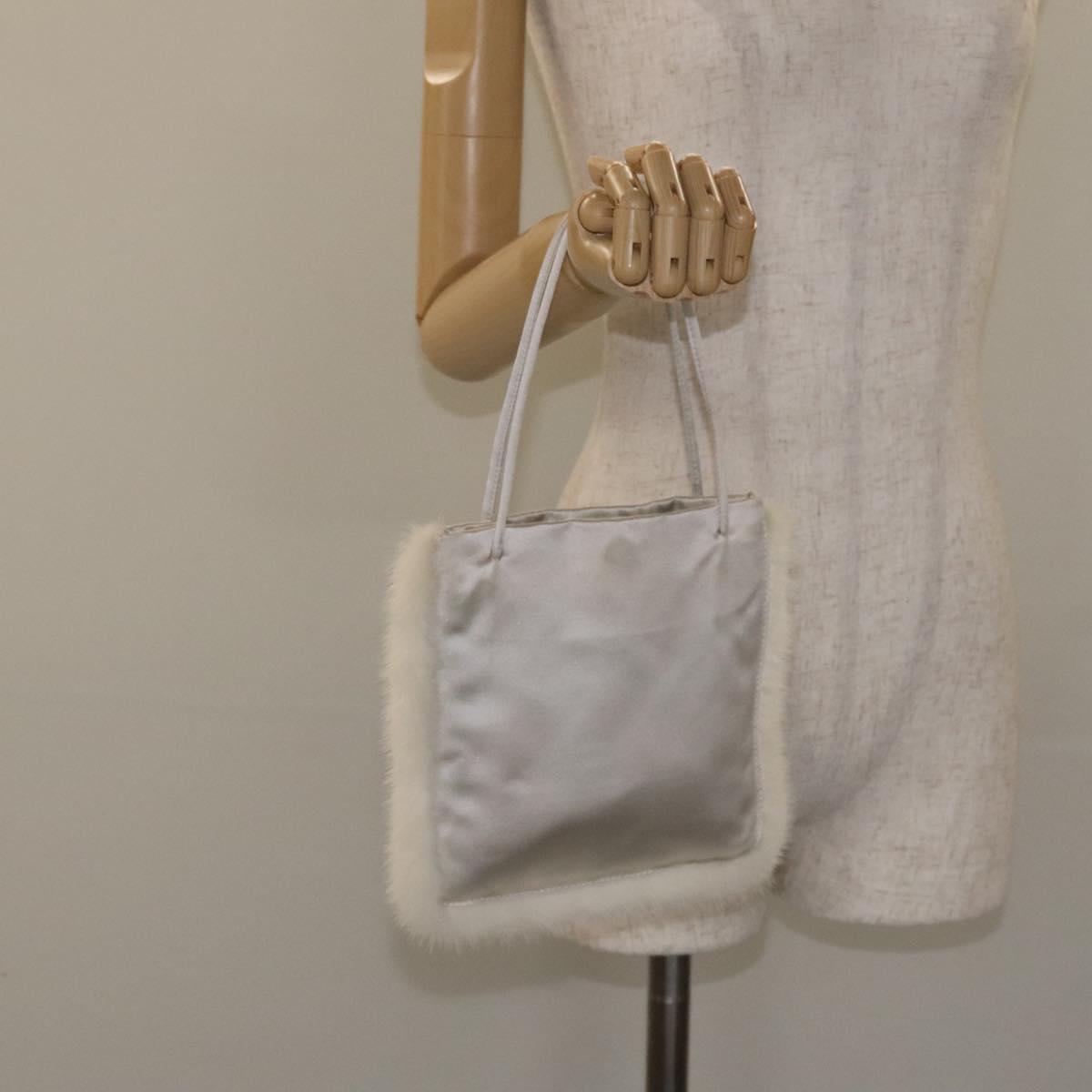 PRADA Hand Bag Satin Silver Auth bs27460