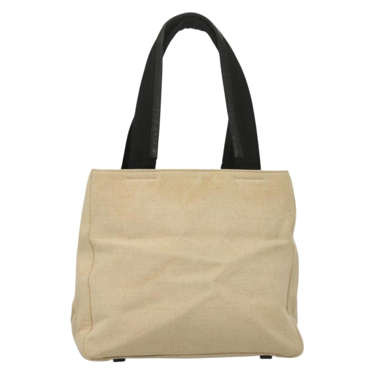 PRADA Sports Tote Bag Canvas Beige Black Auth bs27461