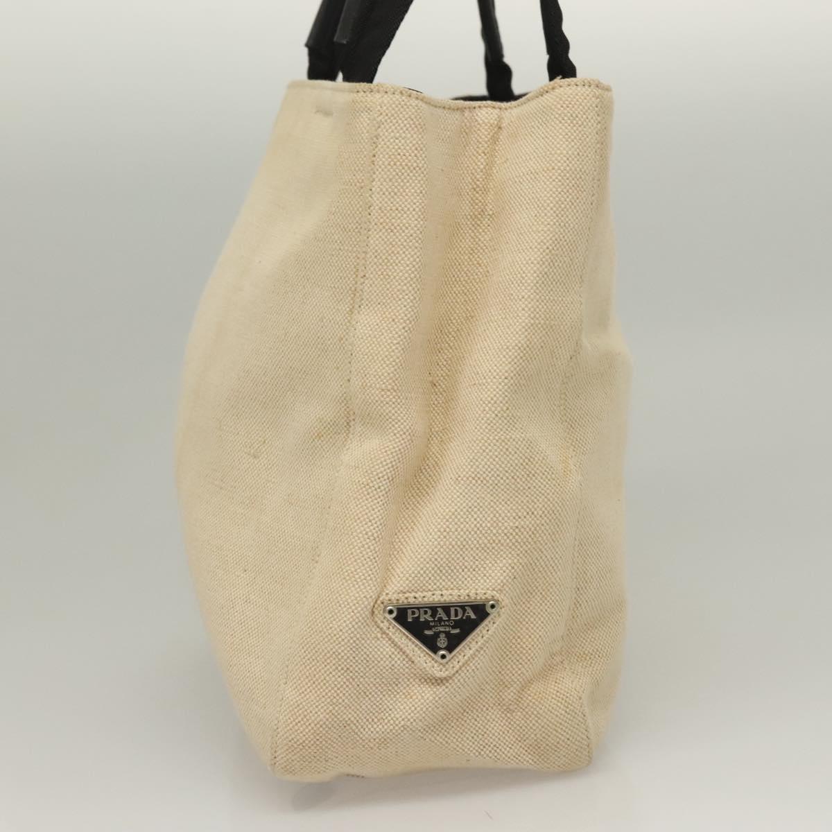 PRADA Sports Tote Bag Canvas Beige Black Auth bs27461