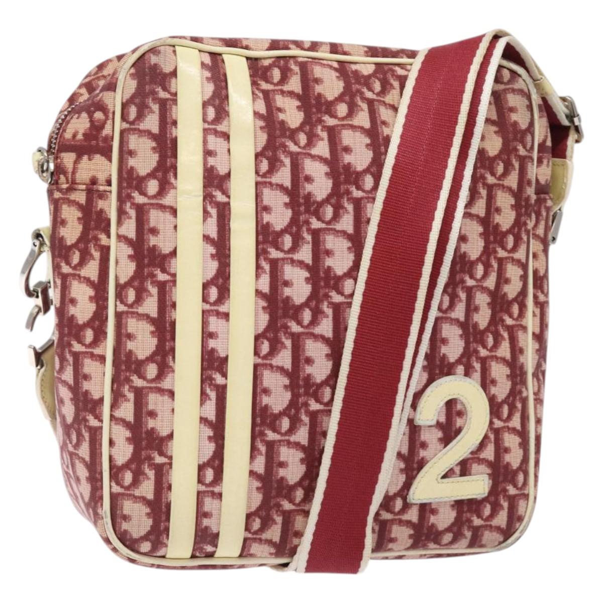 Christian Dior Trotter Canvas Shoulder Bag PVC Red Silver Auth bs27478