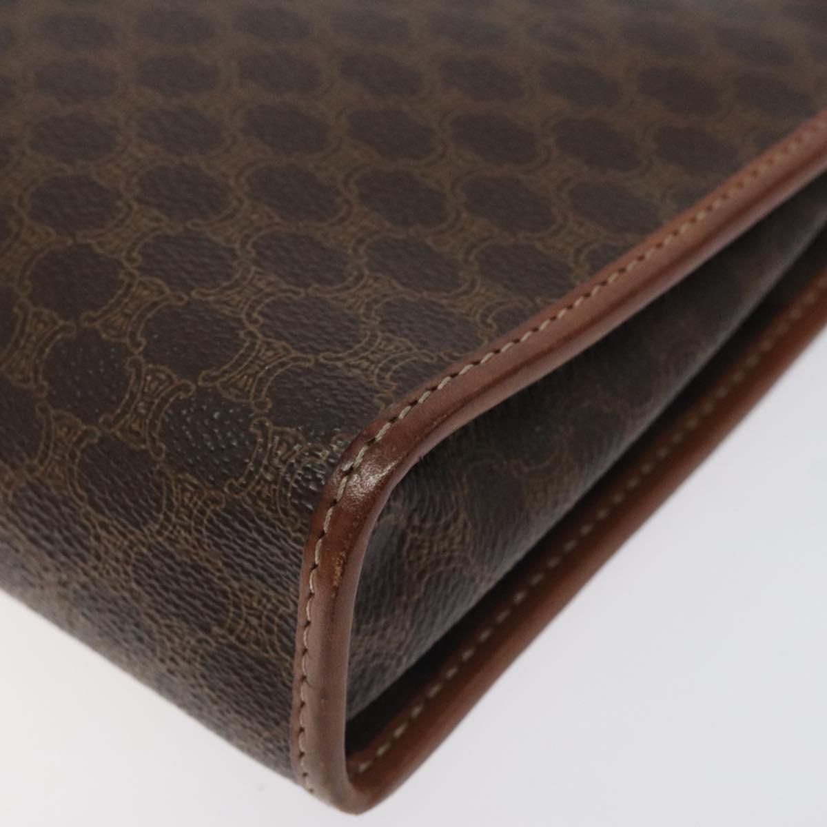 CELINE Macadam Canvas Clutch Bag PVC Leather Brown Gold Auth bs27482